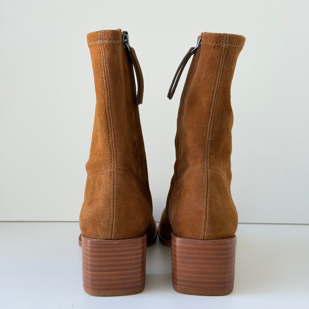 Reformation Louie Stretch Sock Boot Women 8.5 Brown Suede Square Toe Block Heel - Picture 10 of 13